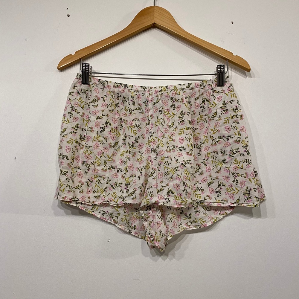 J.Crew Women Small Floral PJ Shorts White Pink Green Elastic Waist Sleepwear